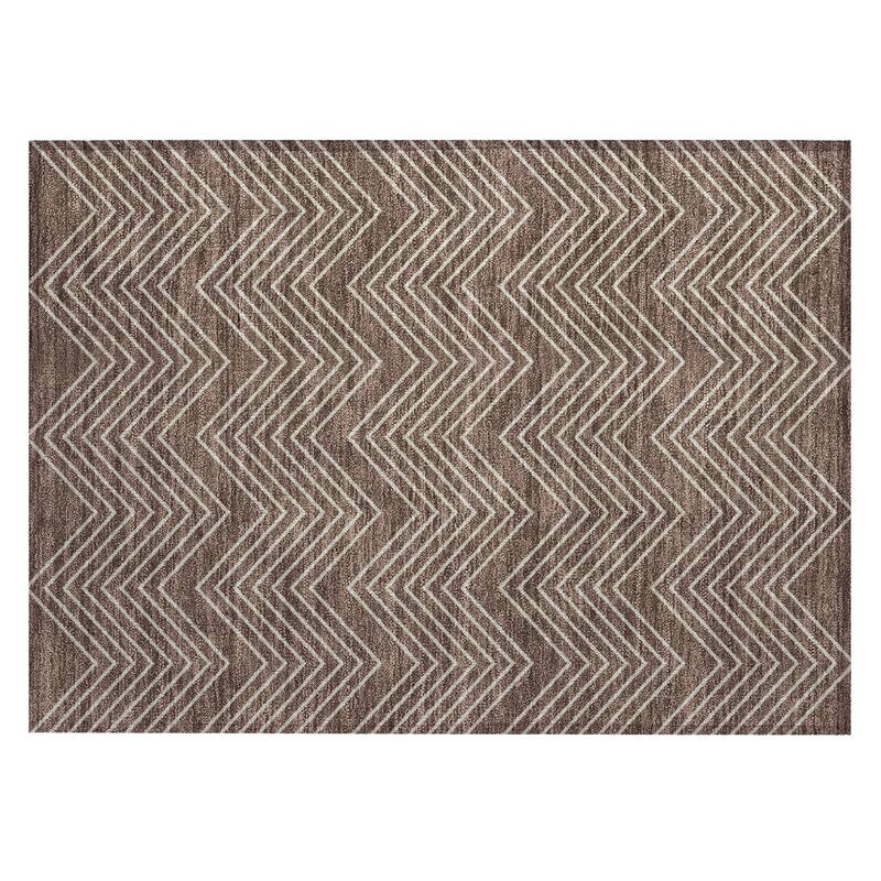 Machine Washable Indoor/ Outdoor Modern Chevron Chantille Rug