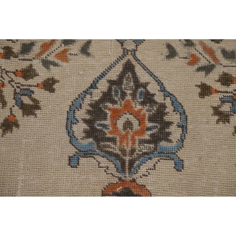 Hand Knotted Oriental 100% Wool Carpet Traditional Floral Beige & Ivories Tabriz Area Rug - 9' 8'' X 6' 5''