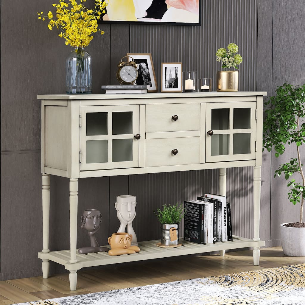 Farmhouse-Style Sideboard Glass Buffet Storage Cabinet, for Dining Rooms, Entryways and Living Rooms, Antique Grey
