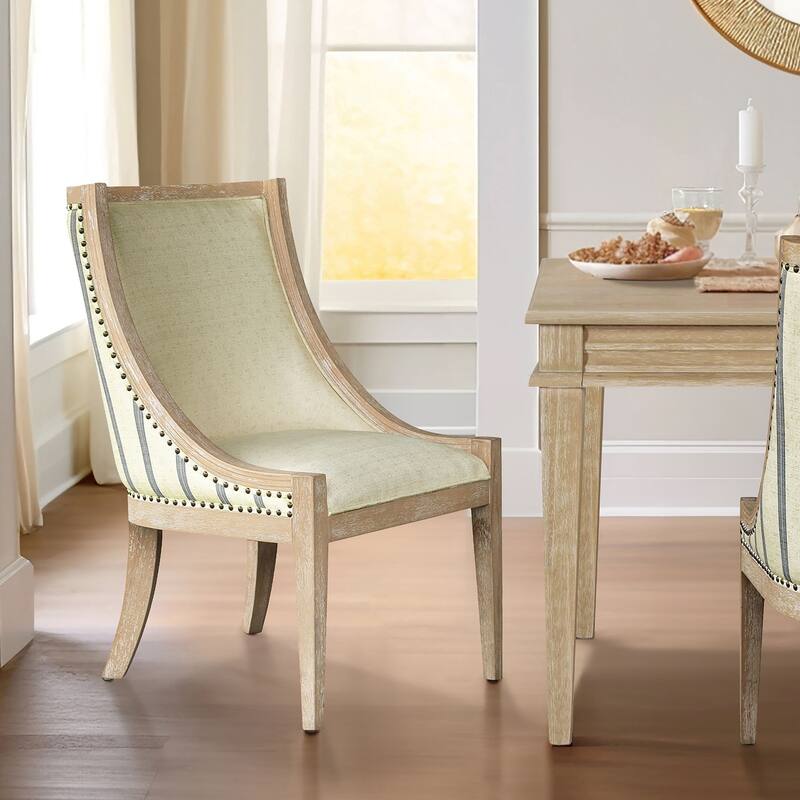 Martha Stewart Bedford Elmcrest Upholstered Dining Chair with Nailhead Trim - Beige Stripe