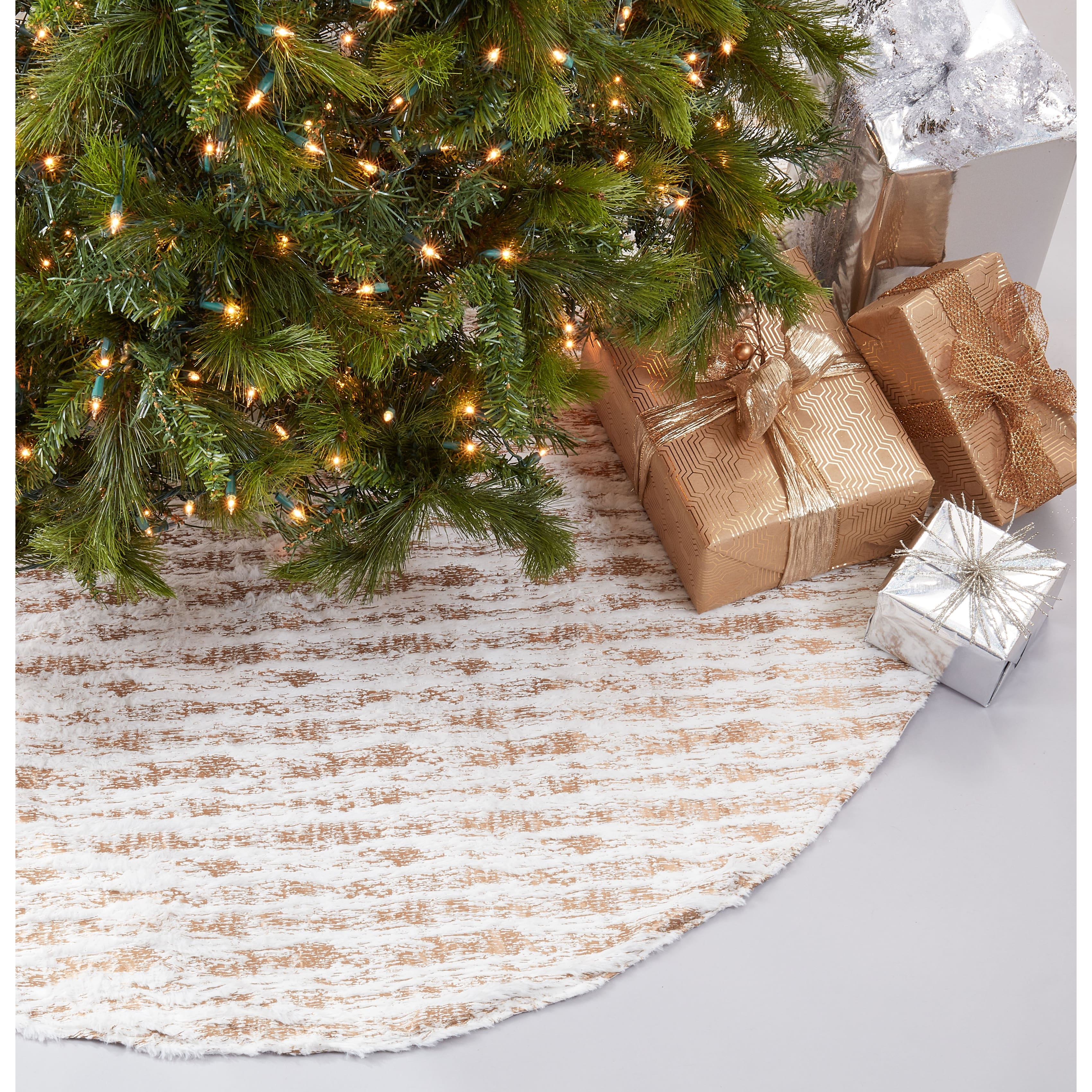 Christmas Tree Skirt With Foil Print Faux Fur Design - On Sale - Bed ...