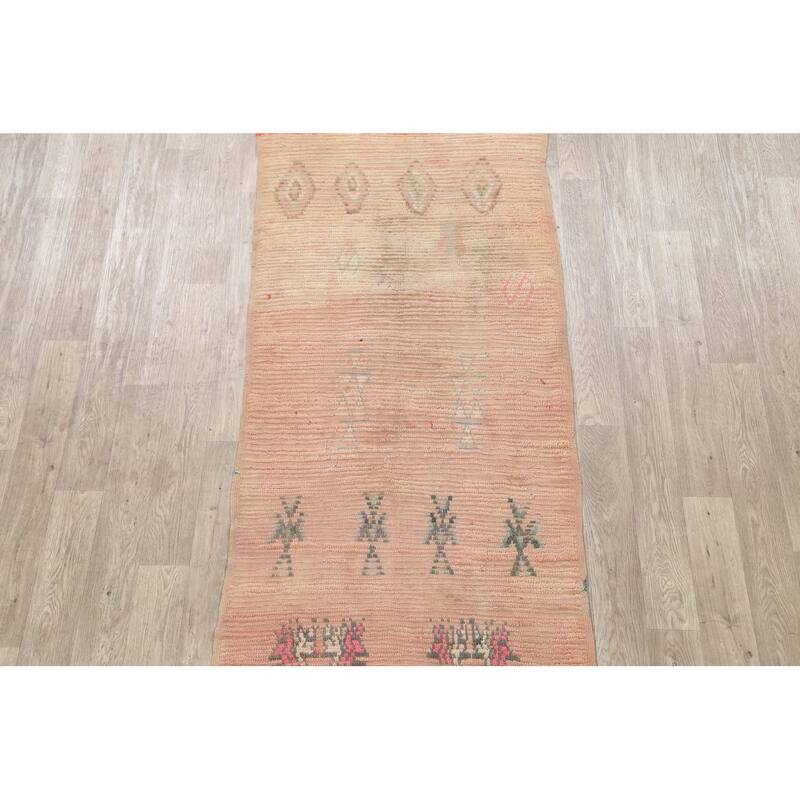 Clearance Antique Tribal Moroccan Oriental Runner Rug Wool Handmade - 3'5" x 9'4"