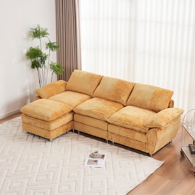 Deep 3-Seat Sofa Couch with Ottoman, Polyester Sofa Sleeper Comfy Upholstered Furniture