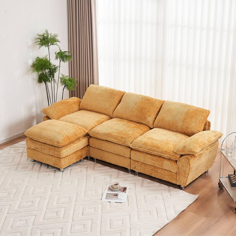 Modern Upholstered Polyester Sleeper Sofa with Ottoman - Yellow