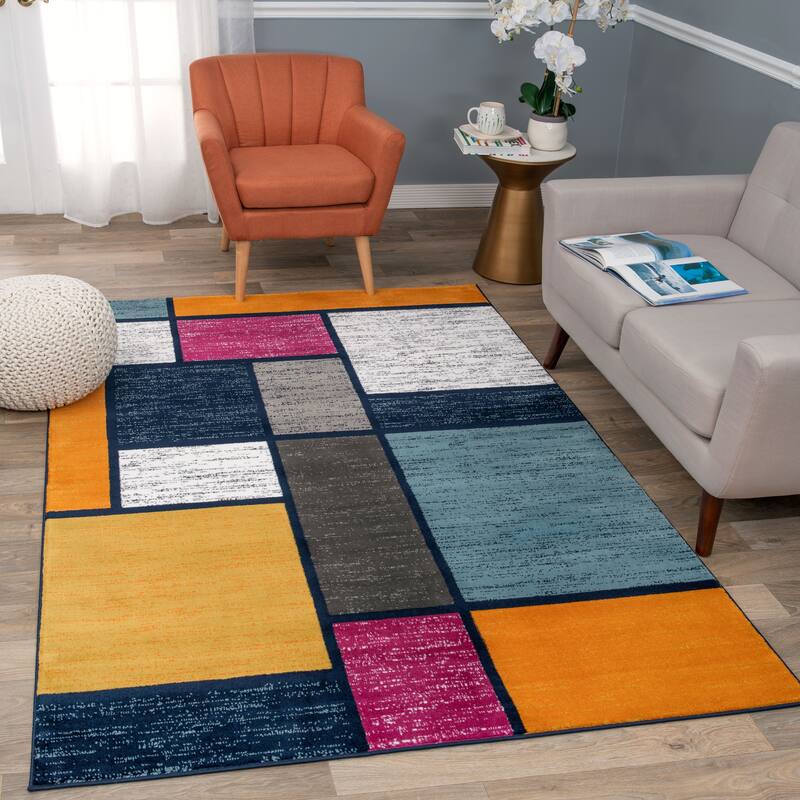 World Rug Gallery Contemporary Modern Boxed Color Block Area Rug - 9' x 12' - Multi