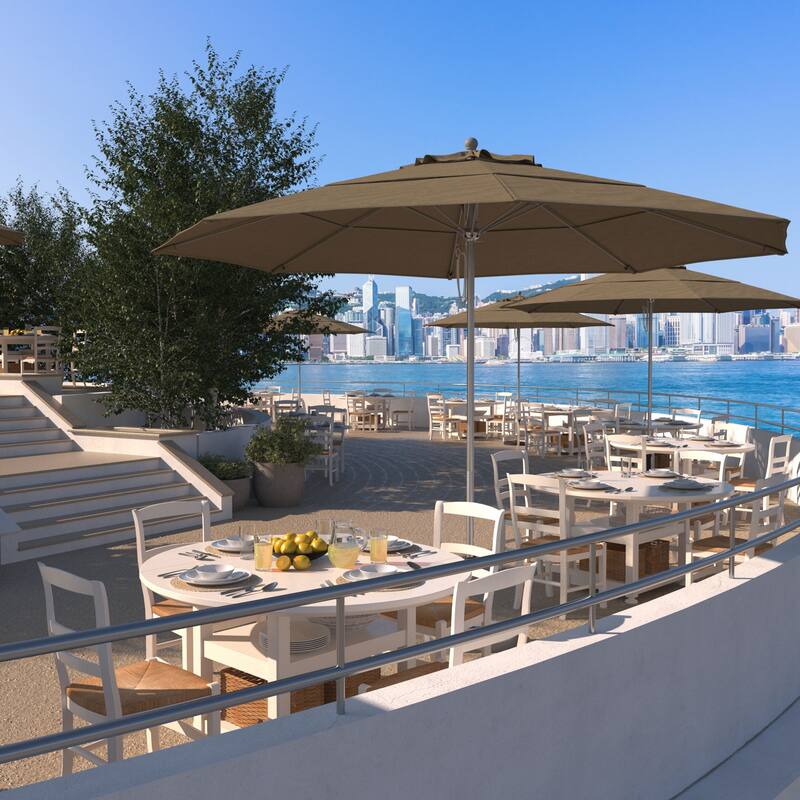 California Umbrella 11' Rd Aluminum Frame, Fiberglass Rib Market Umbrella, Push Open, Anodized Silver Finish, Olefin Fabric