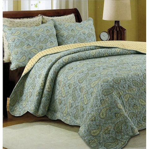 Green Paisley Country Style 3-piece Cotton Quilt Set