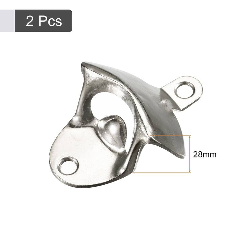 2pcs Wall Mounted Cast Iron Beer Bottle Opener Kitchen Gadget, Silver