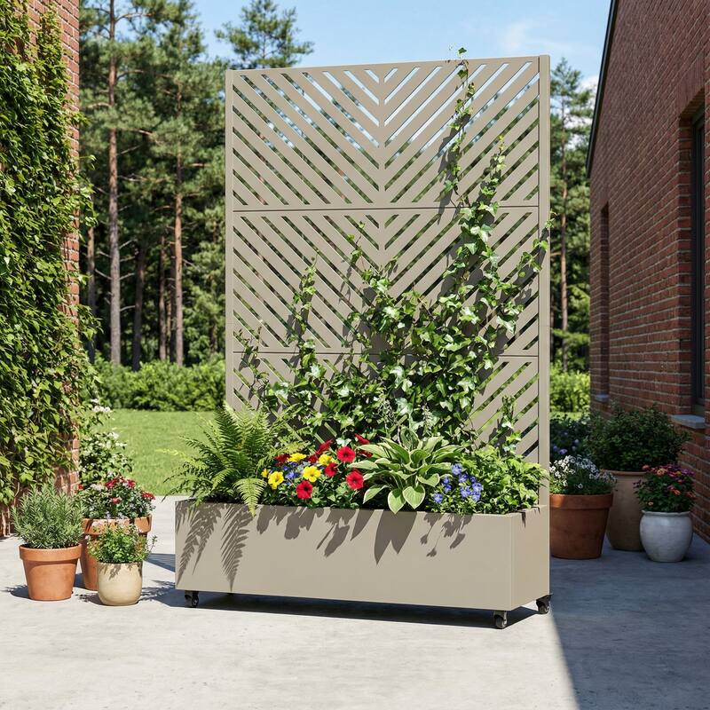 Raised Garden Bed Planter with Trellis Movable Planter Box with Lockable Wheels