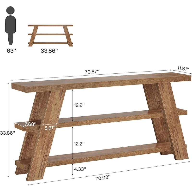 70.9" Extra Long Console Table with Storage, Farmhouse Entry Table for Entryway, Living Room, Hallway, Brown