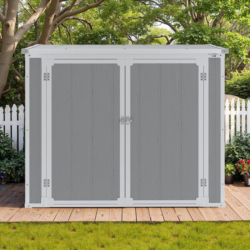 4.69 ft. W x 2.46 ft. D Plastic Storage Shed Outdoor Storage Cabinet, Outdoor Trash Can Storage with Floor - Grey