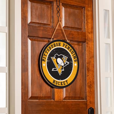 Pittsburgh Penguins Wooden Door Decor Wall Sign - Multi-Color