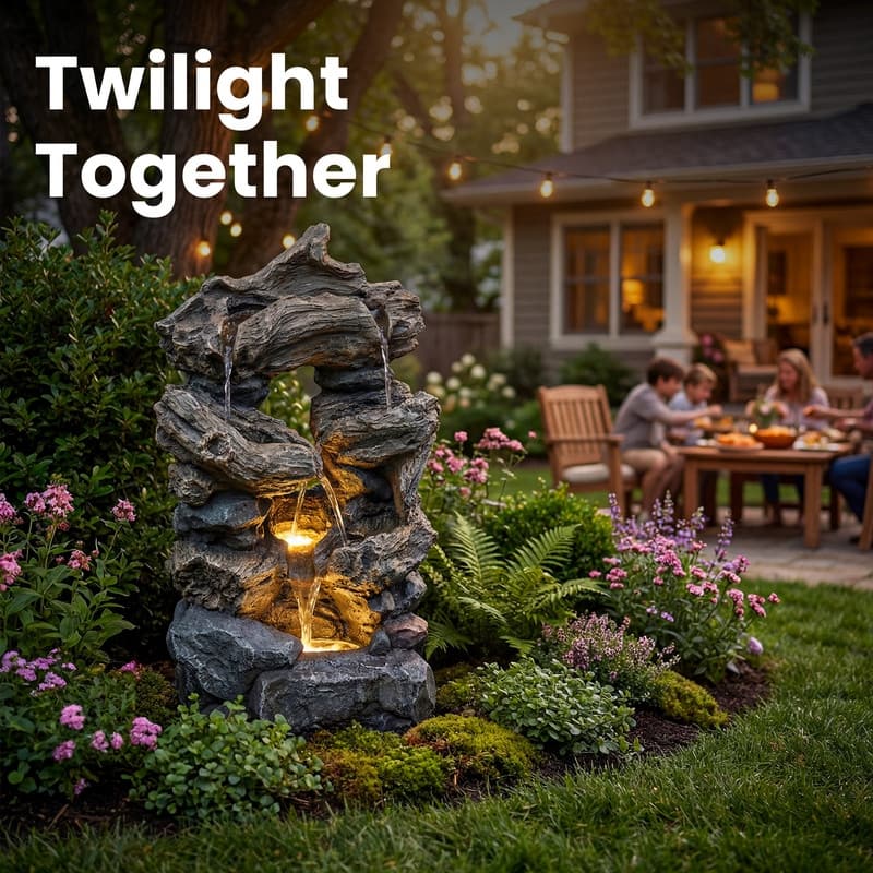 Outdoor 4-Tier Hand Crafted Polyresin Rainforest Wood Weather Resistant Fountain