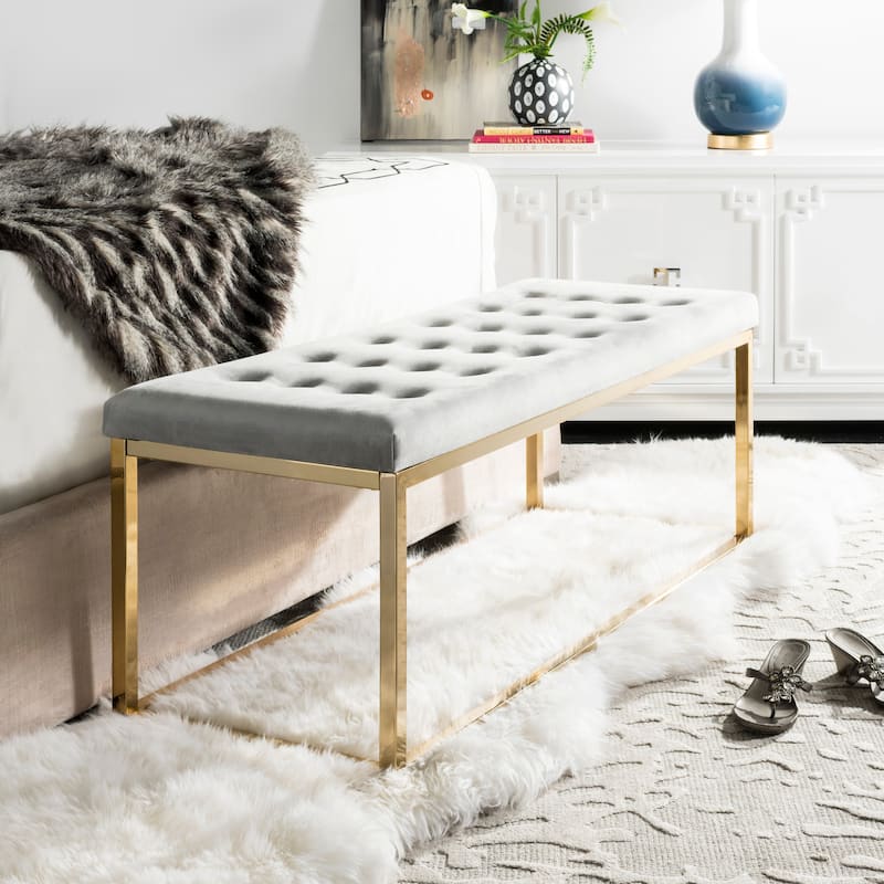 SAFAVIEH Nejla Bench - 48" x 18" x 19" - Grey Velvet/Brass