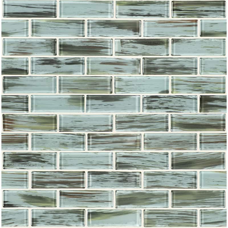 Ackland AKM-G-2X6SW-CA 12" x 12" Glass Brick Wall Mosaic Tile - Glossy - Tidalstroke