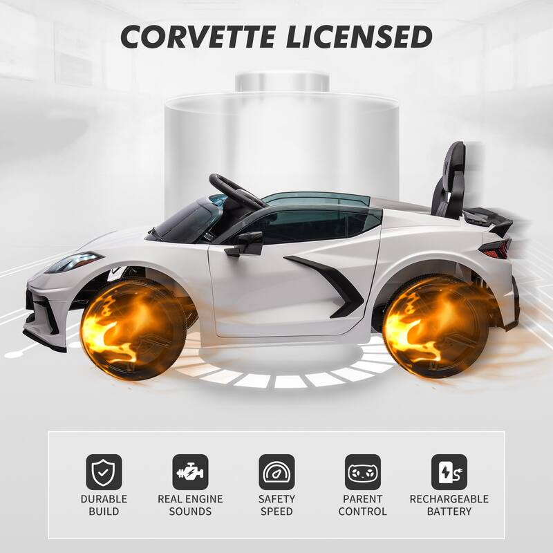 12V Kids Ride on Car, Licensed Corvette Battery Powered Car, Toddler Electric Sports Car Toy