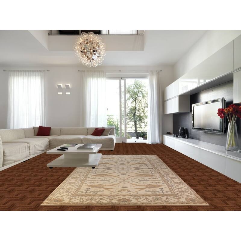 Earth Tone Oushak Indian Large Rug Hand-Knotted Wool Carpet - 7'11"x 15'8"