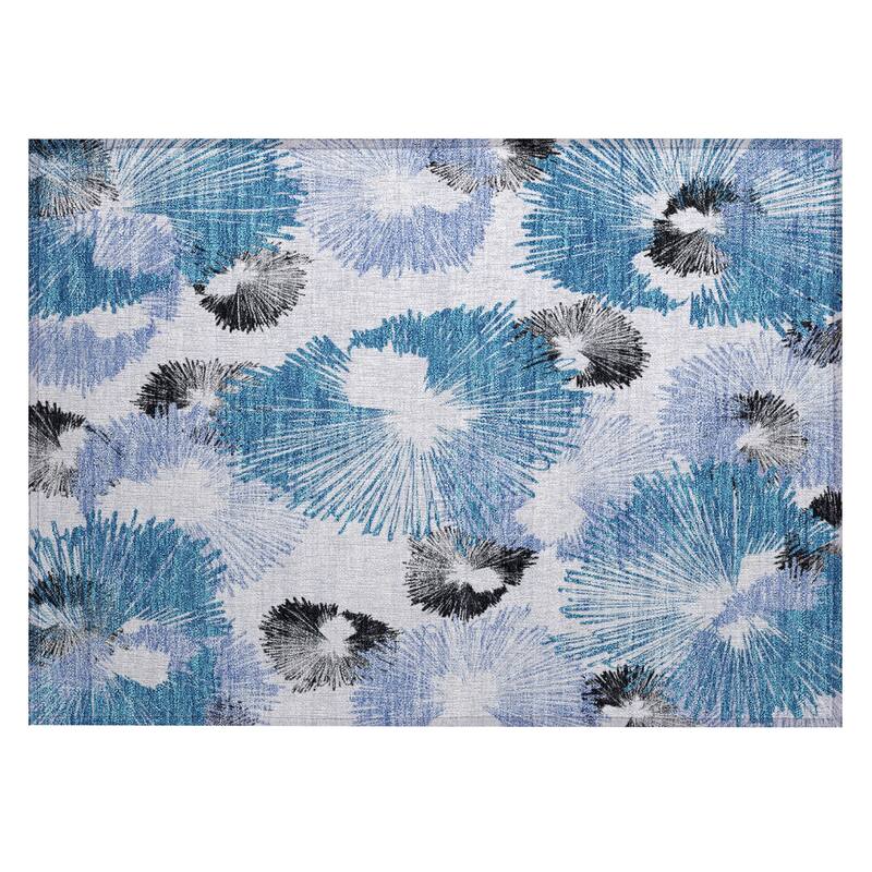 Machine Washable Indoor/Outdoor Modern Floral Chantille Rug