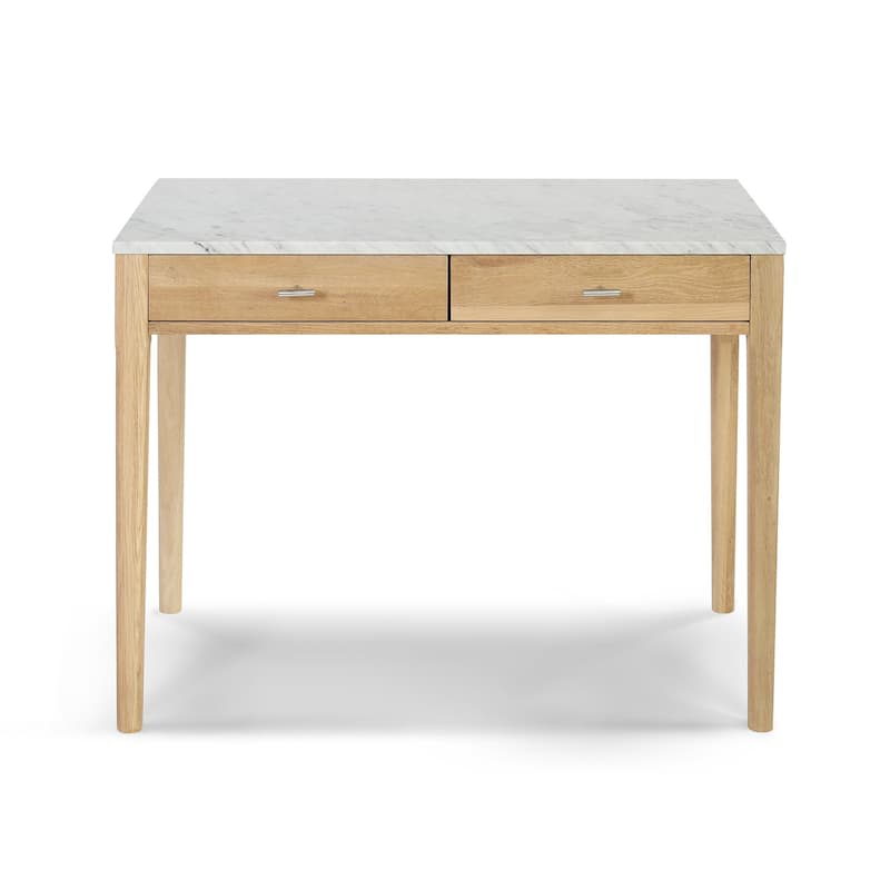 Meno 36" Rectangular Italian Carrara White Marble Console Table with Legs