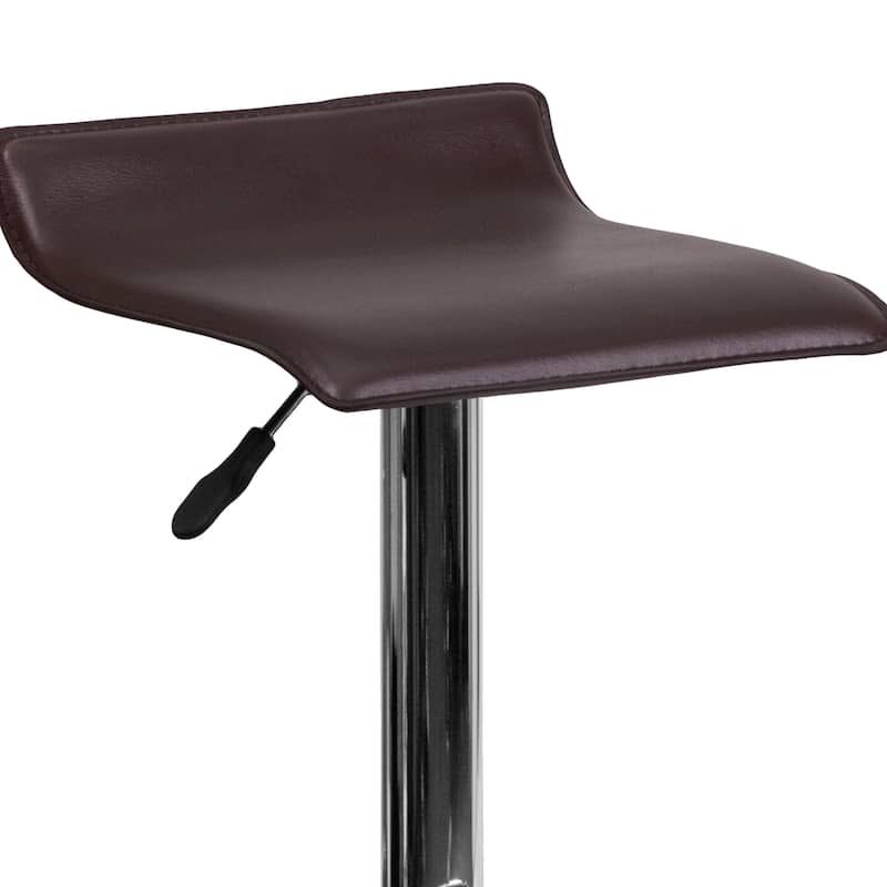 2 Pack Contemporary Vinyl Adjustable Height Barstool with Solid Wave Seat - 15"W x 15"D x 25.5" - 34"H