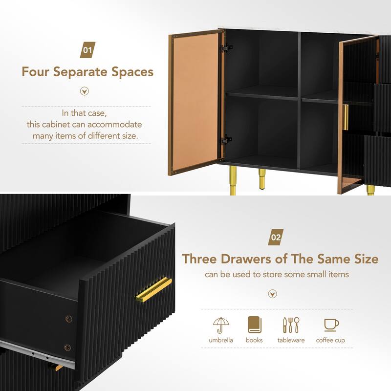 Luxury Storage Cabinet with Marble Finish, Gold Legs & Tempered Glass Doors for Modern Living Spaces