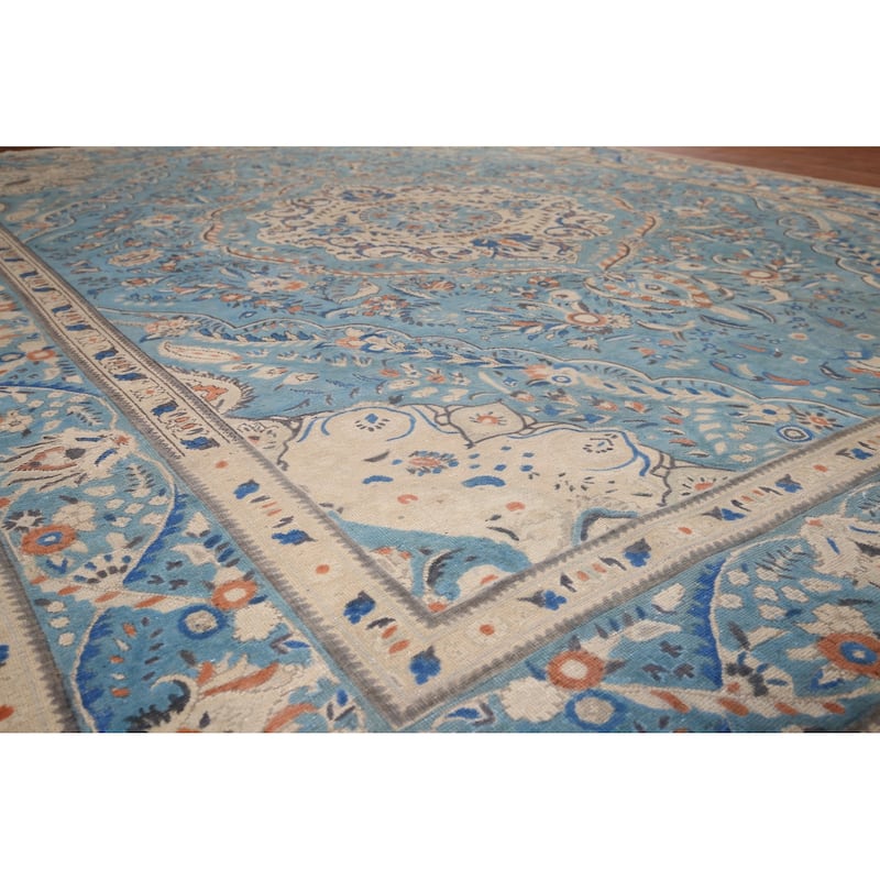 Blue Tabriz Vintage Persian Area Rug Handmade Living Room Wool Carpet - 9'8" x 12'7"