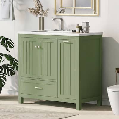 Solid Wood 36 in.W Bathroom Vanity Cabinet with Flip Drawer