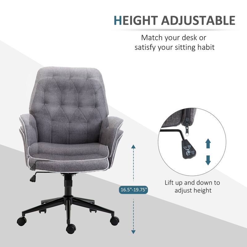 Comfortable and Adjustable Linen Office Chair with Swivel Wheels and Armrests