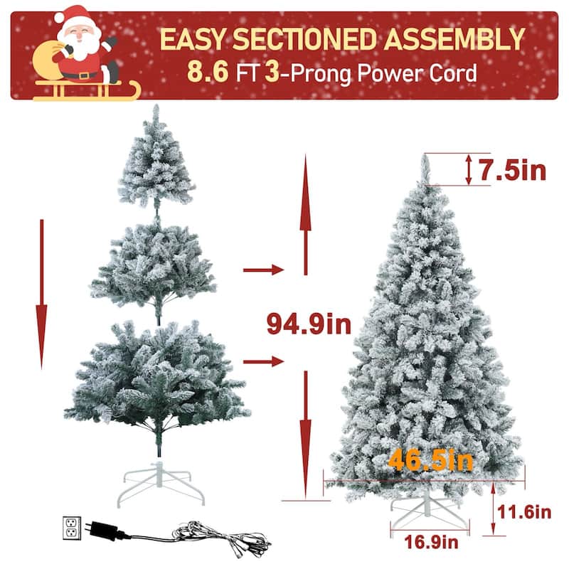VEIKOUS 6.5FT/7.5FT Pre-lit Christmas Tree Snow Flocked/Artificial with Lights and Metal Stand
