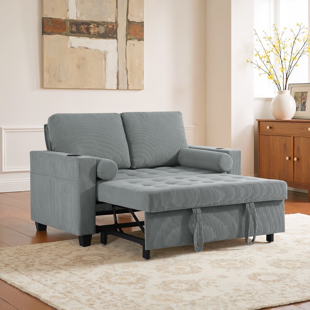 3-in-1 Pull-Out Sleeper Sofa Bed Convertible Adjustable Multi-Functional Loveseat with USB Port