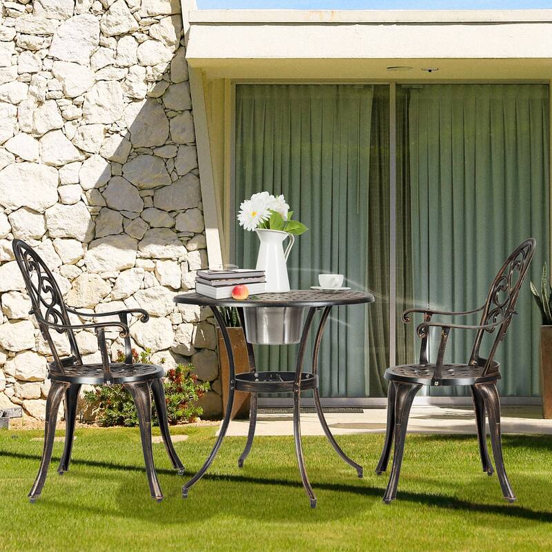 3 pcs Bistro Table Set Cast Aluminum Outdoor Patio Furniture Set