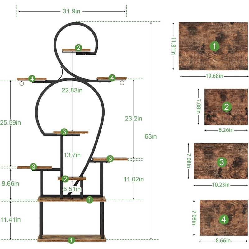 Plant Stand Indoor with Grow Light, 9 Tiered 63" Tall Indoor Plant Shelves, Large Metal Plant Shelf, Lighted Plant Stand