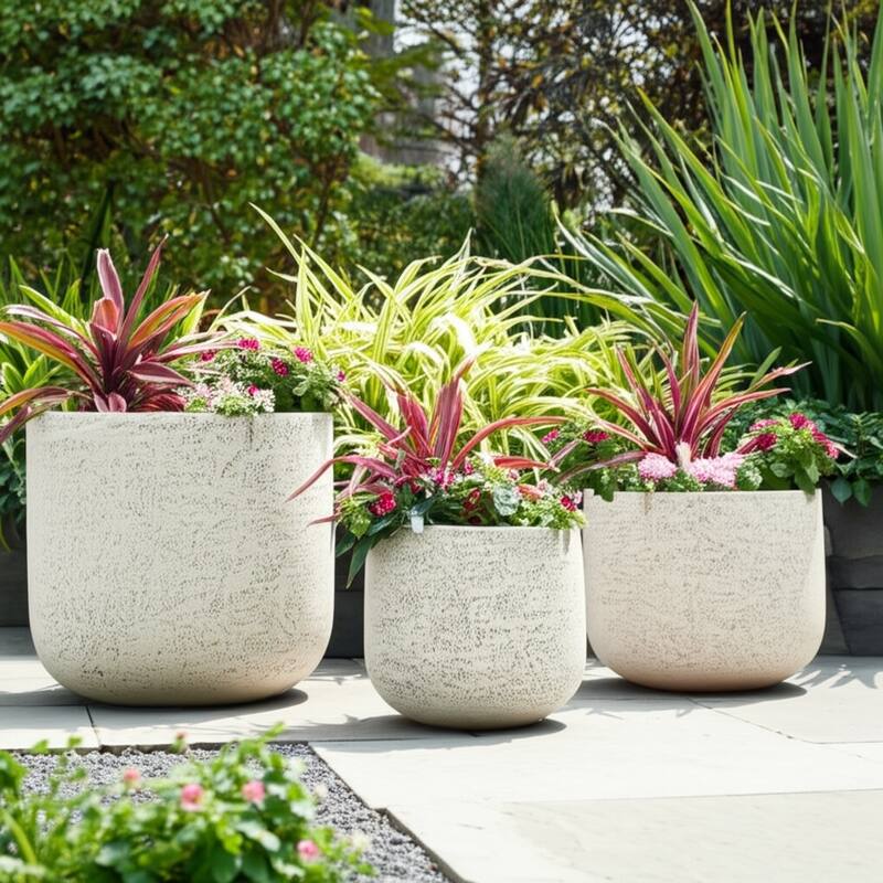 Polyresin Carved Planters Set of 3 - 11" - 14"