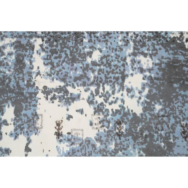 Hand Knotted Oriental Viscose Silk Carpet Modern Abstract Navy Blue & Blues Abstract Area Rug - 7' 5'' X 5' 4''