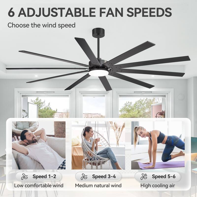 Large 84"/72" Reversible 10-Blade Integrated Ceiling Fan with LED Light Kit and Remote