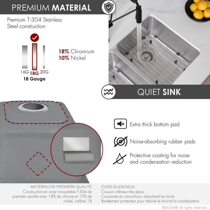 STYLISH 29 inch L x 18 inches W Double Bowl Undermount and Drop-in Stainless Steel Kitchen Sink - 29" x 18" x 8"