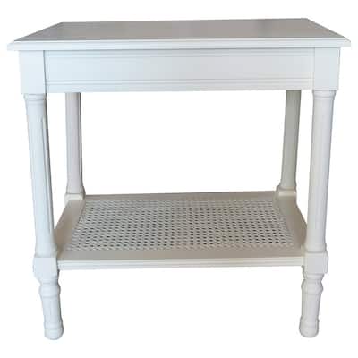 Copper Grove Reine Cream Side Table with Rattan Shelf