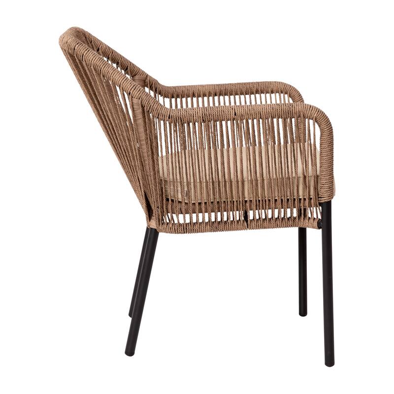 Woven Indoor/Outdoor Stacking Club Chairs - Cushions-Set of 2 - 22"W x 27"D x 31.25"H