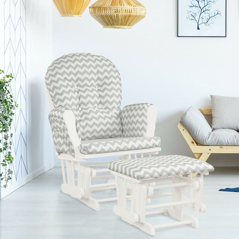 Solid Wood Gliding Chair Set with Storage Pockets and Ottoman for Relaxing - 29.5" x 28.5" x 39.5" (L x W x H)