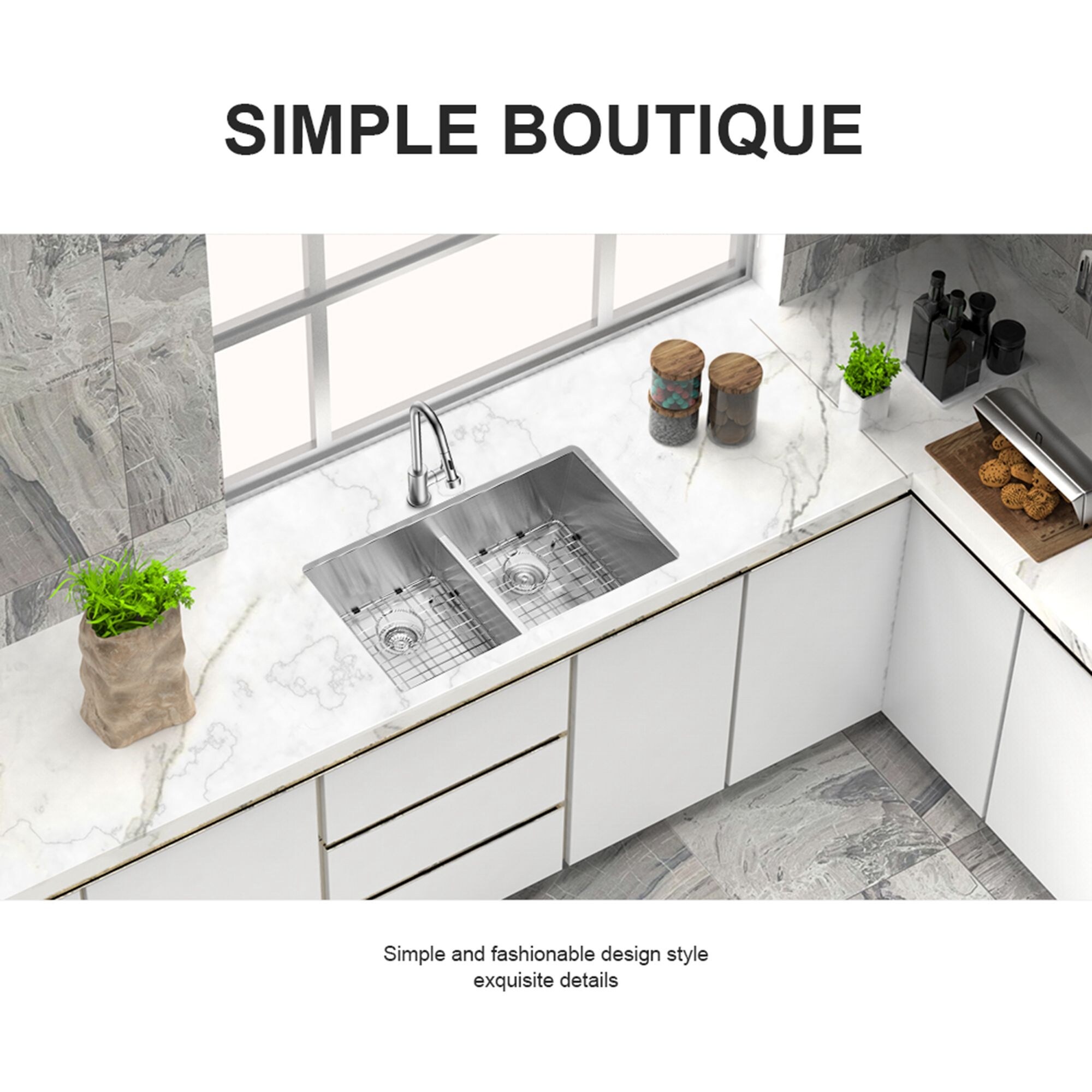 Low-Divide Undermount Double Bowl Stainless Steel Kitchen