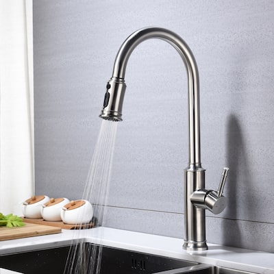 Brushed Nickel Kitchen Faucet with Pull Out Spraye