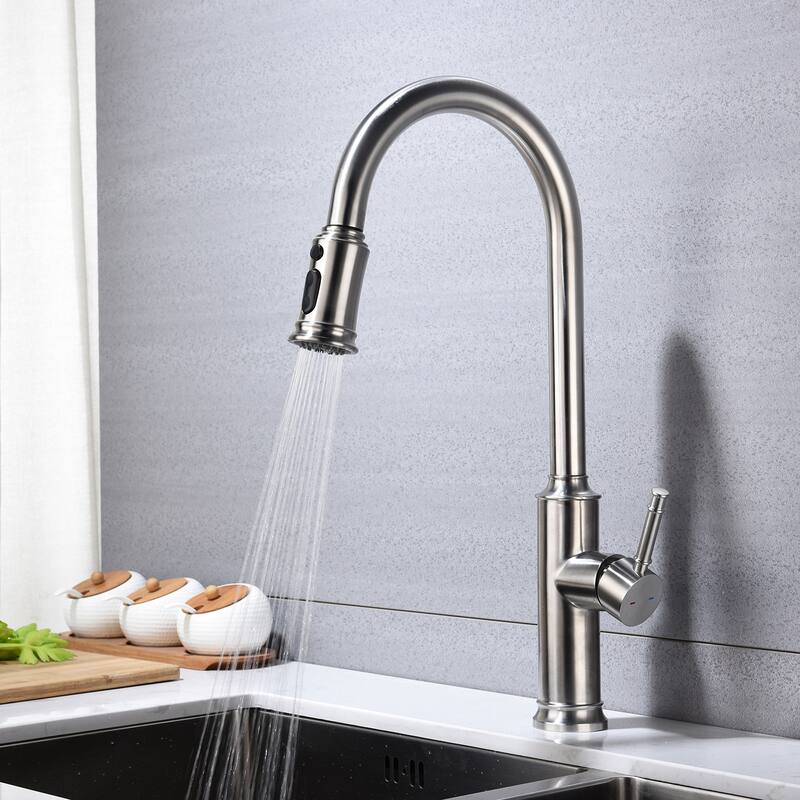 Single Handle Pull Down Kitchen Faucet with Dual Function Sprayhead