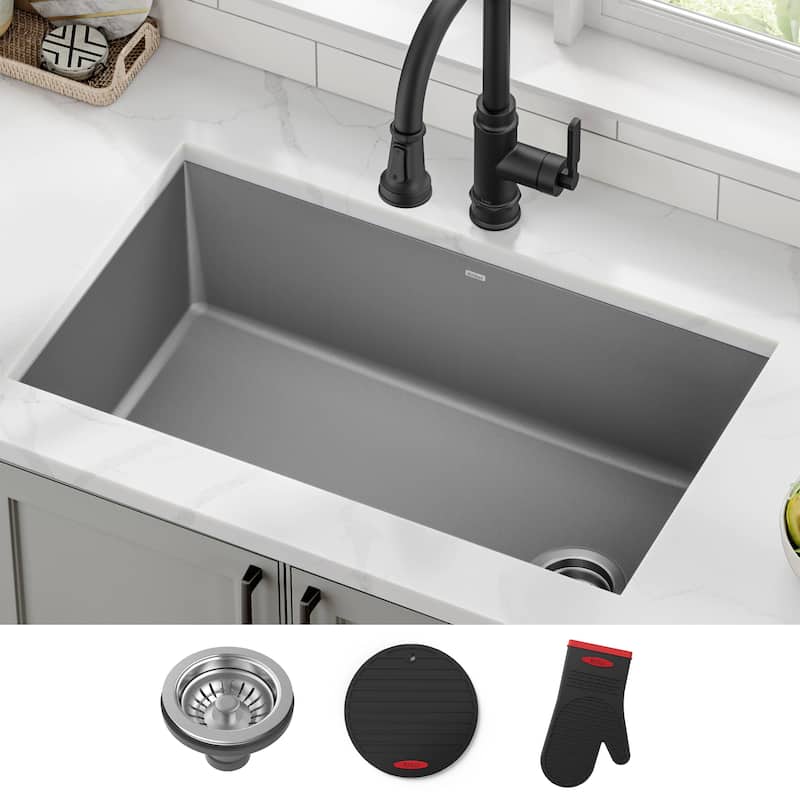 KRAUS Forteza Granite 32 inch 1-Bowl Undermount Kitchen Sink - Grey