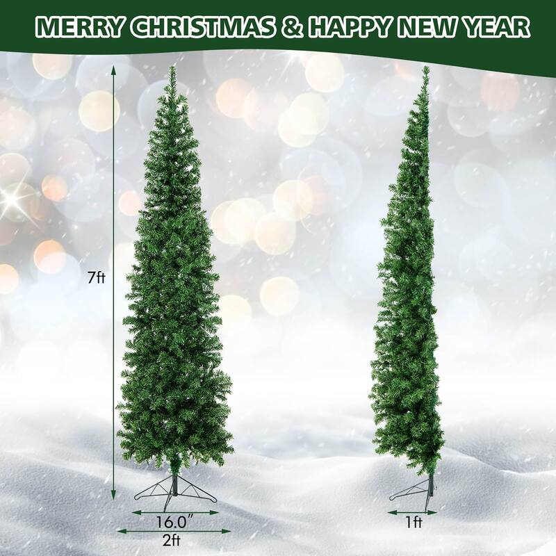 Costway 7ft Pre-lit PVC Artificial & Pine Needles Half Christmas Tree