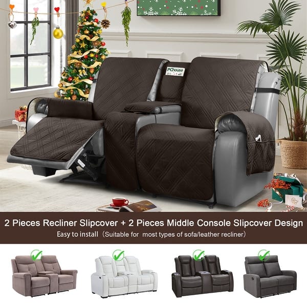 Waterproof Waterproof Loveseat Recliner Cover With Console - Split Design, Non-Slip, Cream, For Pets & Spills Protection Recliner Loveseat Cover