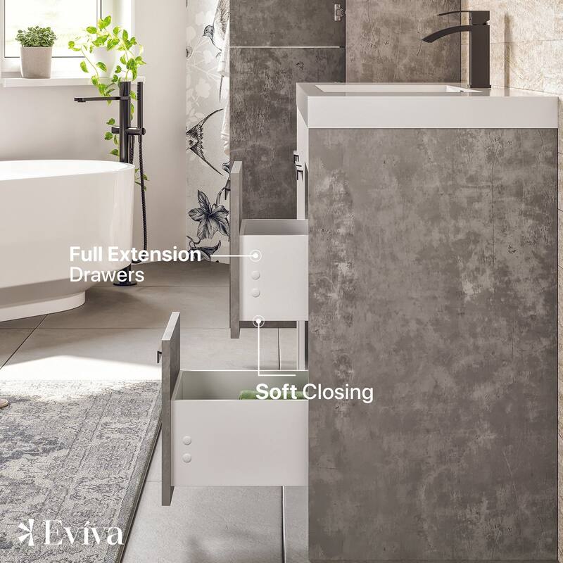 Eviva Lugano 42"W Cement Gray Modern Bath Vanity with WH Acrylic Top - 42"