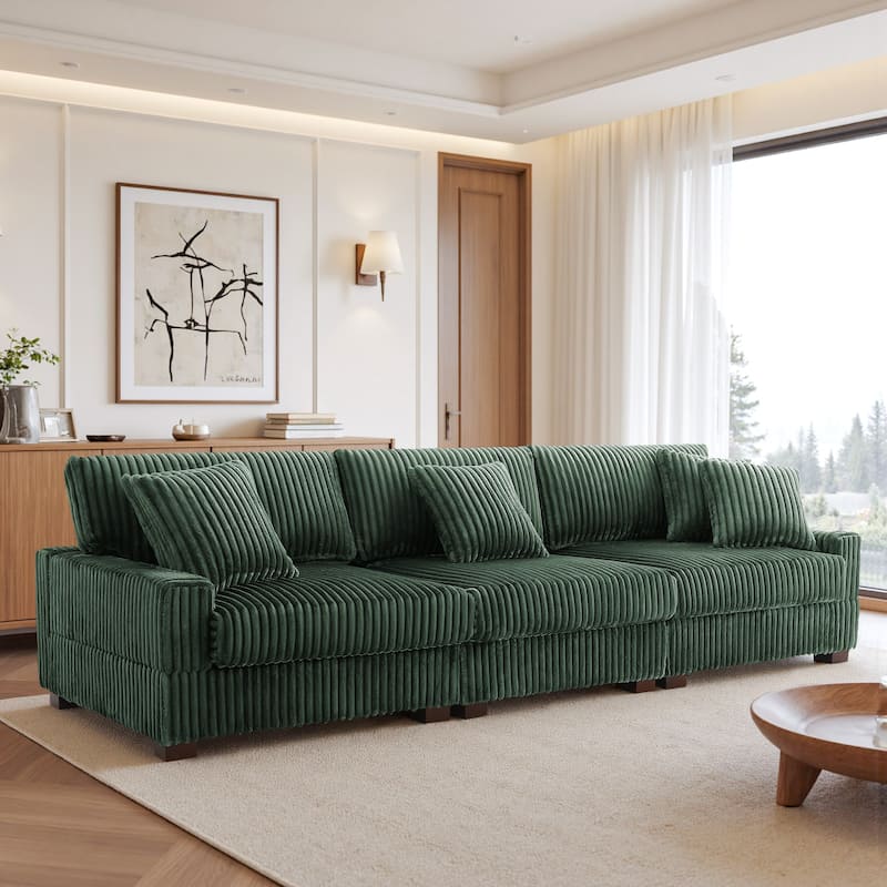 118" W Upholstered Plush Corduroy 3 Seater Sectional Sofa Couch