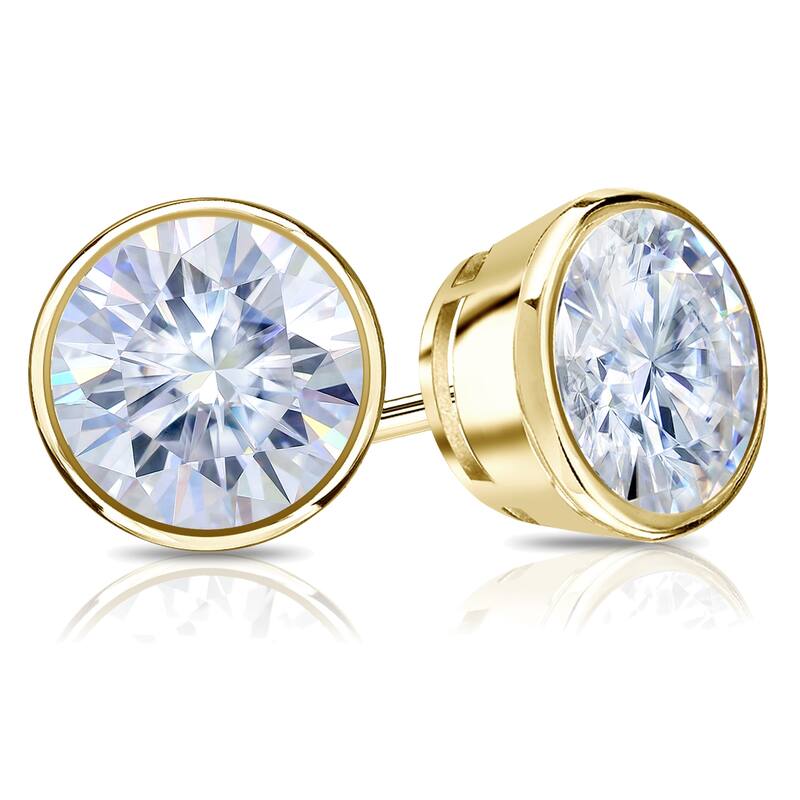 Auriya 14k Gold 1 1/2ctw Bezel-set Round Moissanite Stud Earrings - 5.9 mm - Yellow