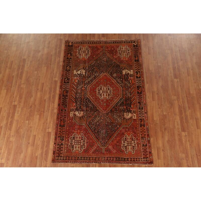 Vegetable Dye Shiraz Persian Antique Area Rug Handmade Wool Carpet - 5'1"x 8'0"