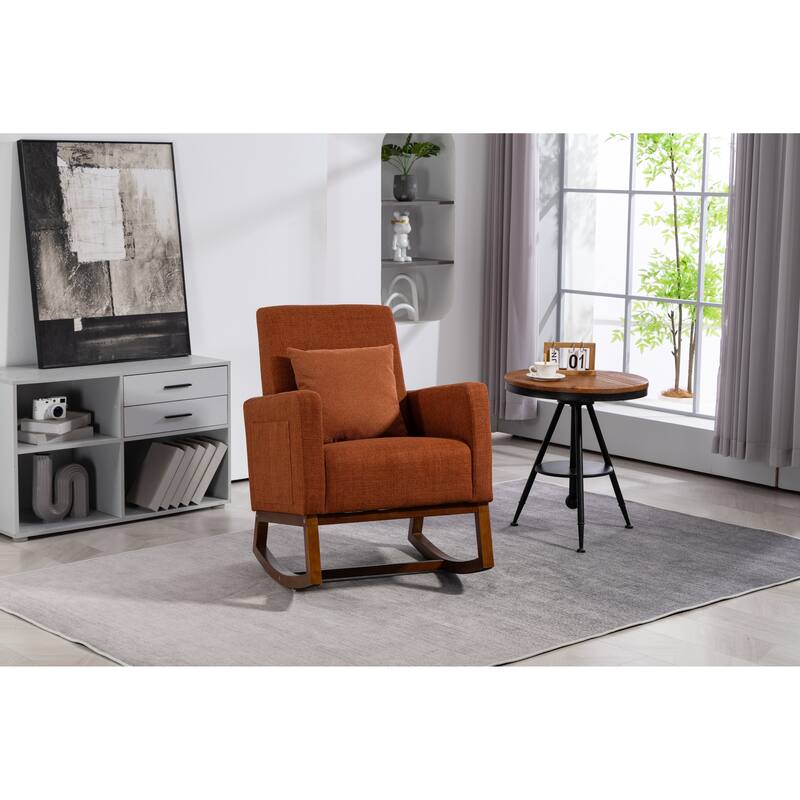 Brown Linen High Back Rocking Chair with Metal Frame